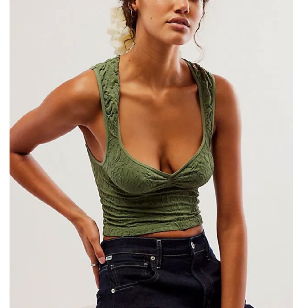 Free People Green Textured Tank Top